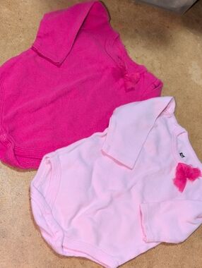 Set Of 2 Baby HB Bow Long-Sleeve Onesies - Pink & Hot Pink Size 3-6M
